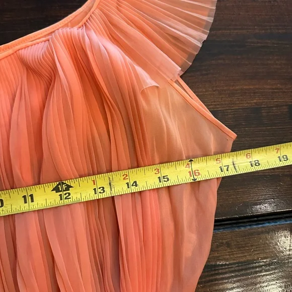 Vtg Vanity Fair coral pleats waist tie S Off-Shoulder flutter sleeve nightgown - Picture 14 of 16